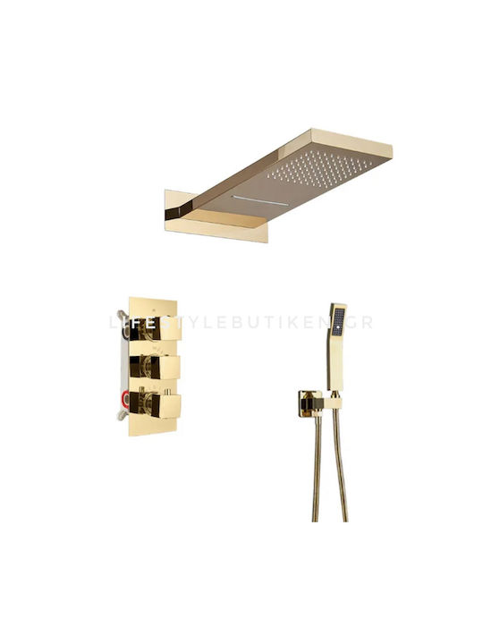 Naron Built-in Mixer, Hand Shower & Shower Head Set for Shower 3 Exits Gold