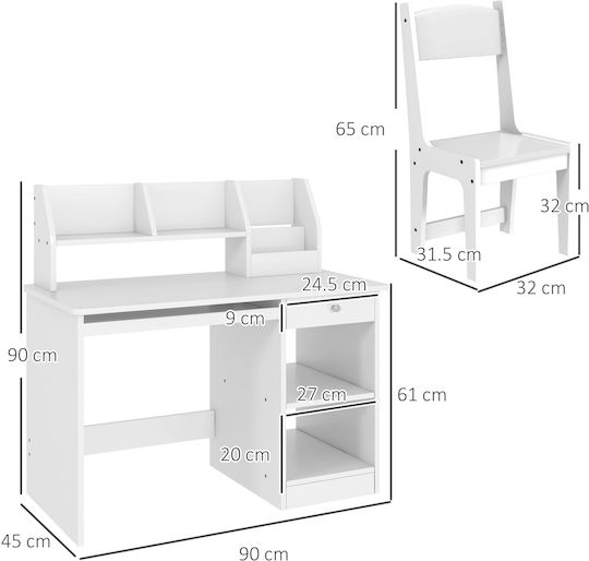 Παιδικό Γραφείο από Μελαμίνη Λευκό 90x45x90cm