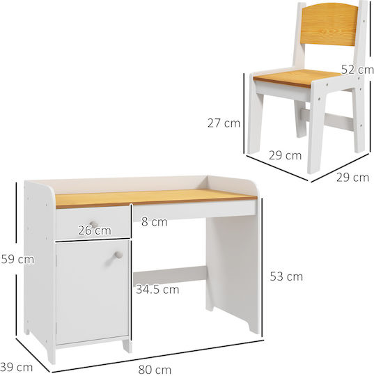 Детско бюро от меламин Бял 80x39x59см
