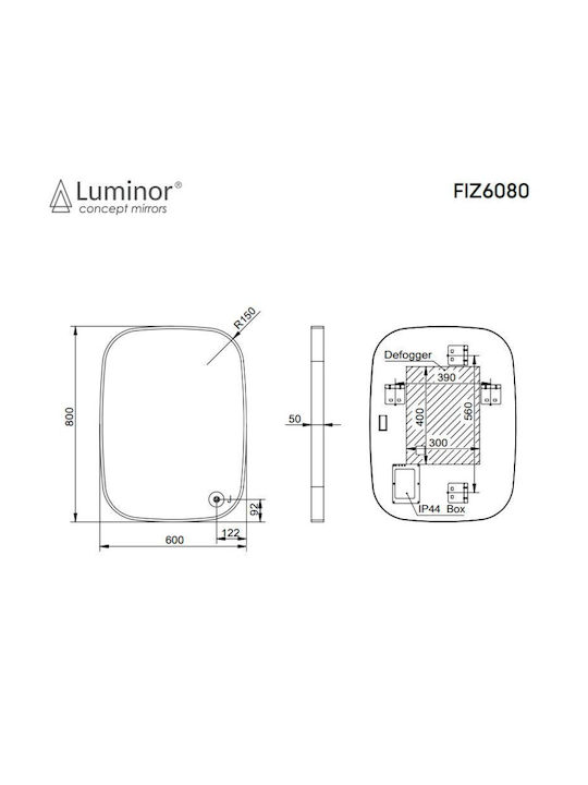 Luminor Bathroom Mirror Led Touch made of Metal 60x80cm Bronze