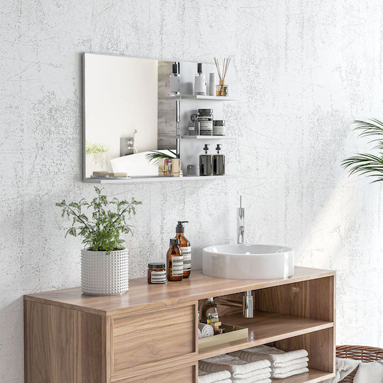 Kleankin Банско Огледало от MDF с Рафт 75x10см Бял
