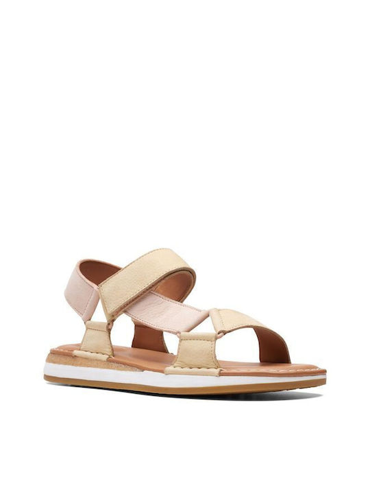 Clarks Craftsun Leather Women's Flat Sandals Anatomic Sporty in Beige Color