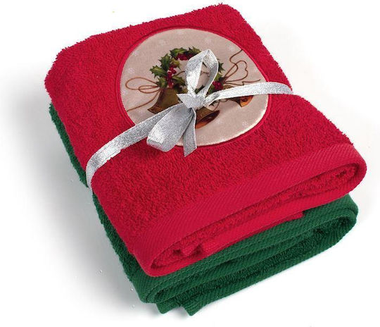 Dimcol Set Christmas Towels Fabric Red L60xW40cm. 2pcs