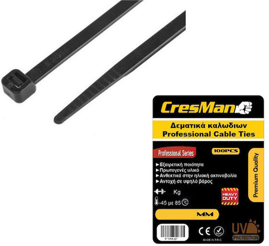 Cresman Δεματικά Καλωδίων Πλαστικά 200mmx3.6mm σε Μαύρο χρώμα (100τμχ) (29717)