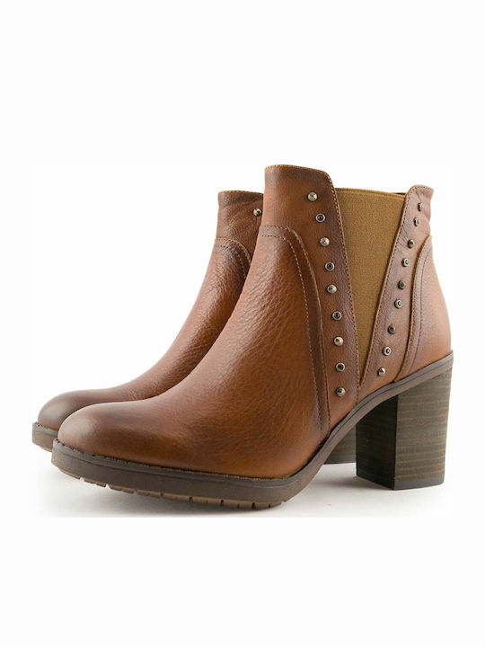 Leder Damen Chelsea Stiefeletten mit hohem Absatz Tabac Braun