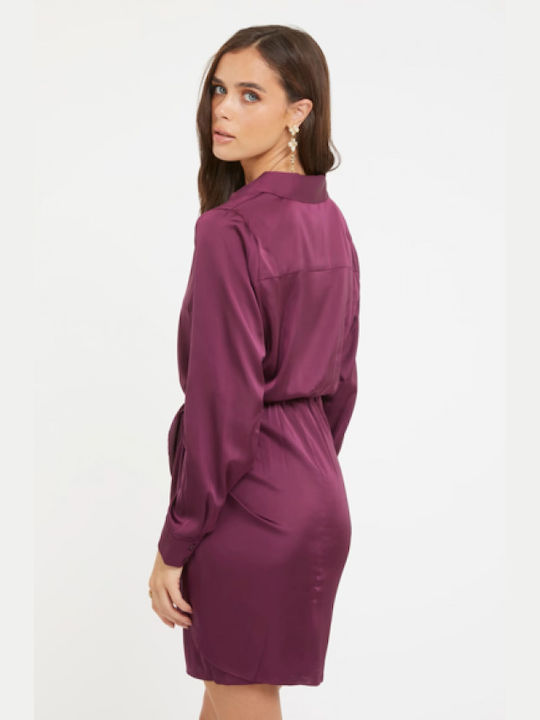 Guess Ls Alya Mini Shirt Dress Dress Satin Wrap Purple