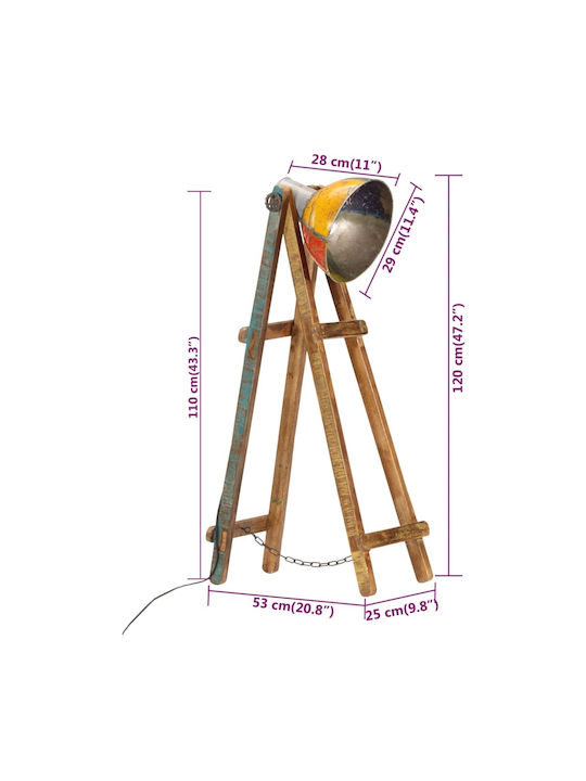 vidaXL Vintage Floor Lamp H120xW25cm. with Socket for Bulb E27 Multicolour