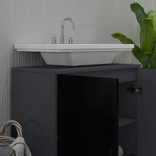 Kleankin Bathroom Cabinet L60xW30xH60cm Black