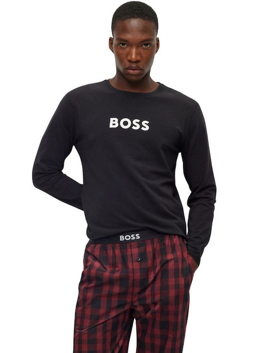 Hugo Boss Men's Winter Cotton Checked Pajamas Set Bordeaux