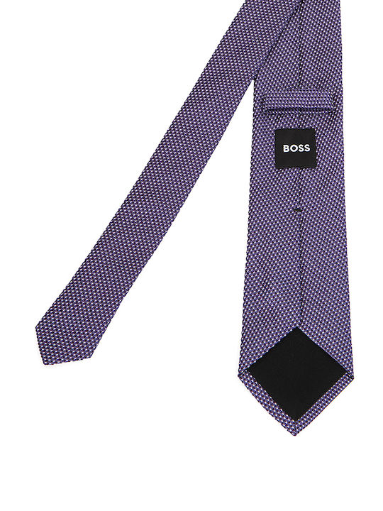Hugo Boss Ανδρική Γραβάτα Μεταξωτή με Σχέδια σε Λιλά Χρώμα