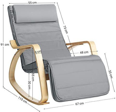 Schaukelstuhl mit Fußhocker Light Grey 67x91x125cm