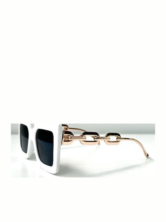 Looks Style Eyewear Unisex Γυαλιά Ηλίου με Λευκό Κοκκάλινο Σκελετό και Χρυσό Φακό 74CAE-03207
