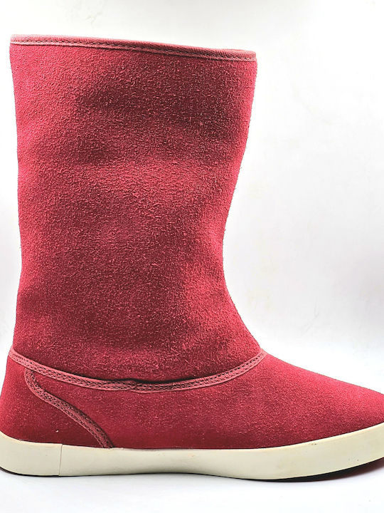 Lacoste Δερμάτινες Γυναικείες Μπότες με Γούνα Κόκκινες