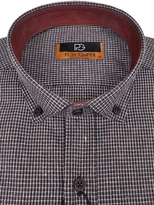 Poli Gianni Men's Shirt Long Sleeve Flannel Checked BORDO