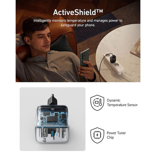 Anker Зарядно без кабел с USB-C порт 45W Power Delivery Черен (A2643G11)