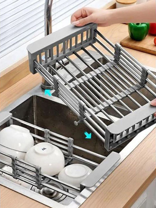 Over Sink Dish Draining Rack Foldable from Stainless Steel 48x22.5x9cm