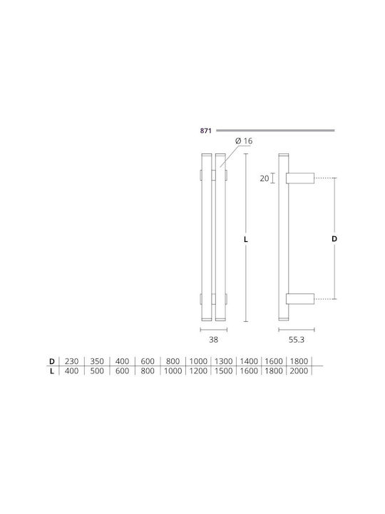 Convex Handle Front Door 871 871-1200S05M01 Pair 1000mm Matt Nickel-Inox