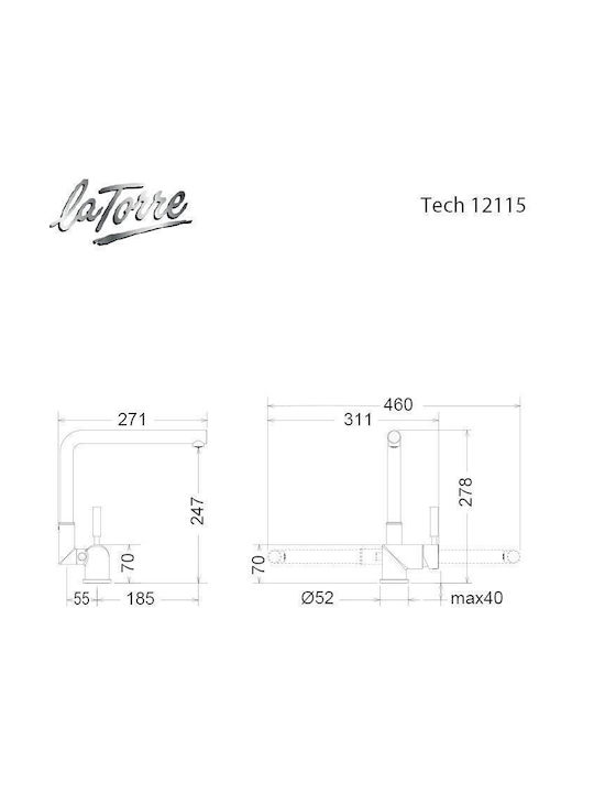La Torre Tech Kitchen Faucet Counter Bronze