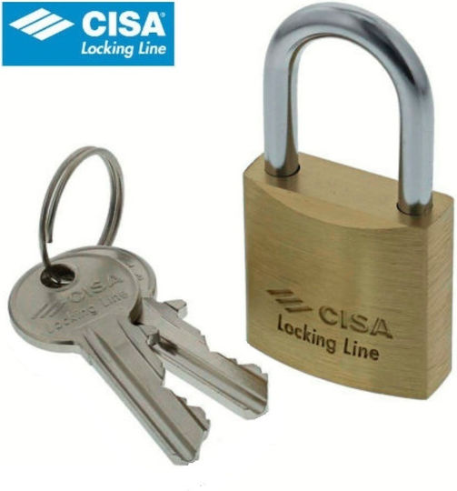 Cisa Locking Line Brass Padlock U-Shaped with Key 30mm
