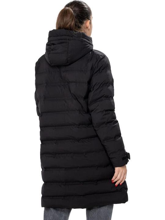 Lang Damen Puffer Jacke für Winter Schwarz