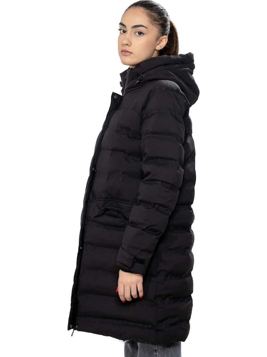Lang Damen Puffer Jacke für Winter Schwarz