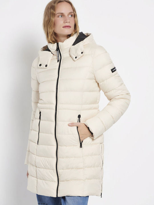Women's Long Puffer Jacket for Winter white