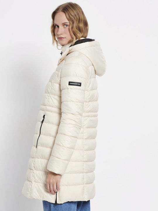 Women's Long Puffer Jacket for Winter white
