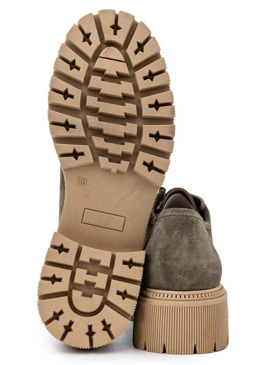 Women's Leather Oxford Shoes Khaki
