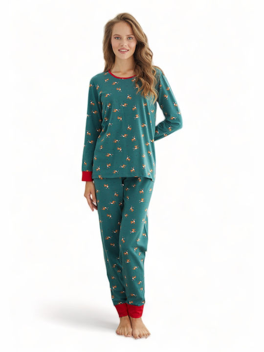 Sexen Winter Damen Baumwolle Pyjama-Oberteil Green Christmas