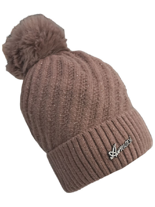 Rose Accessories Knitted Beanie Cap Brown