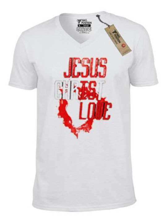 Takeposition Jesus Is Love T-shirt Bărbătesc cu Mânecă Scurtă Alb