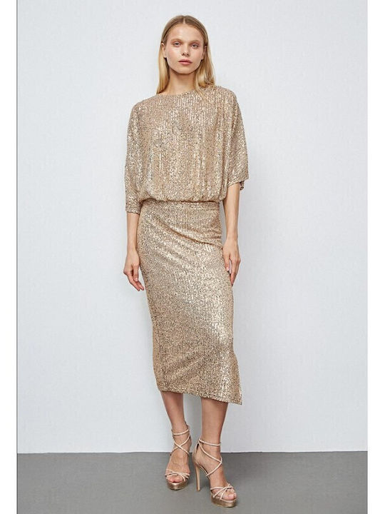 High-waisted Midi Skirt Gold