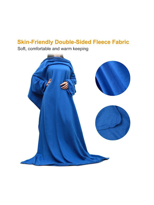 Κουβέρτα Fleece με Μανίκια 135x180εκ. Μπλε