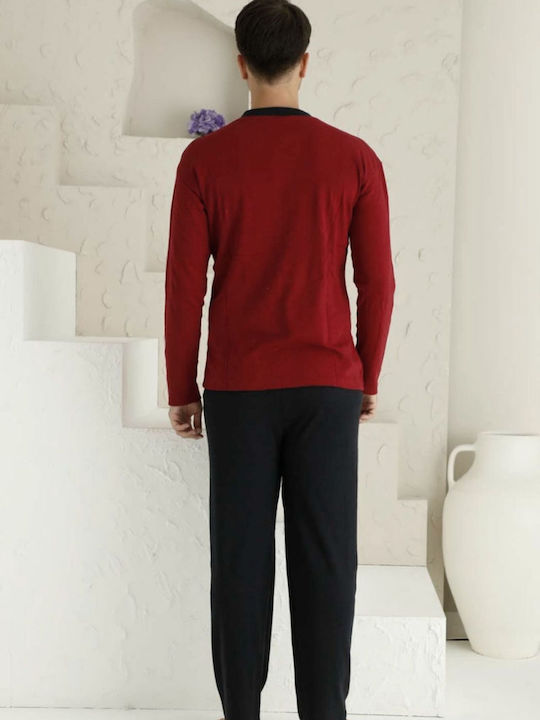 Rimoli Men's Winter Cotton Pajamas Set Burgundy