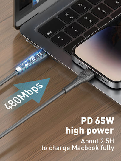 UmiDigi LC672C USB 2.0 Кабел USB-C Мъжки - USB-C 65W Захранване PD Син 2м