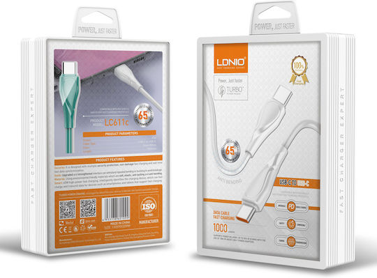 Ldnio USB 2.0 Cable USB-C Male - USB-C 65W PD Green 1m LC611C