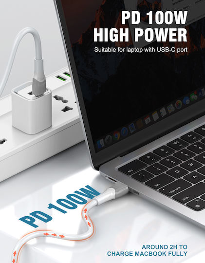 Ldnio USB 2.0 Cable USB-C male - USB-C 100W PD Γκρι 2m LC602