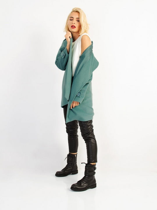 Matis Fashion Γυναικείο Πράσινο Παλτό με Κουκούλα