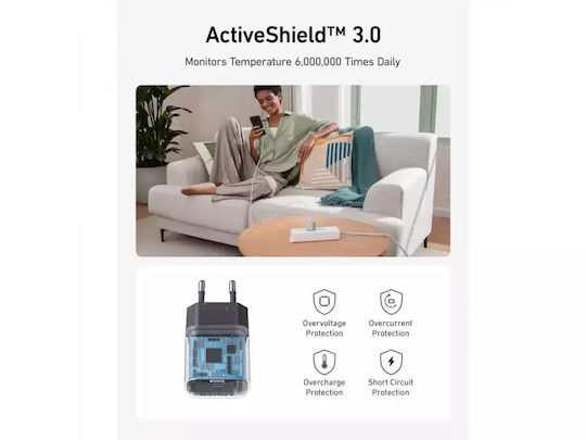 Anker Φορτιστής Χωρίς Καλώδιο GaN με Θύρα USB-C 30W Power Delivery Λευκός (Nano 4)