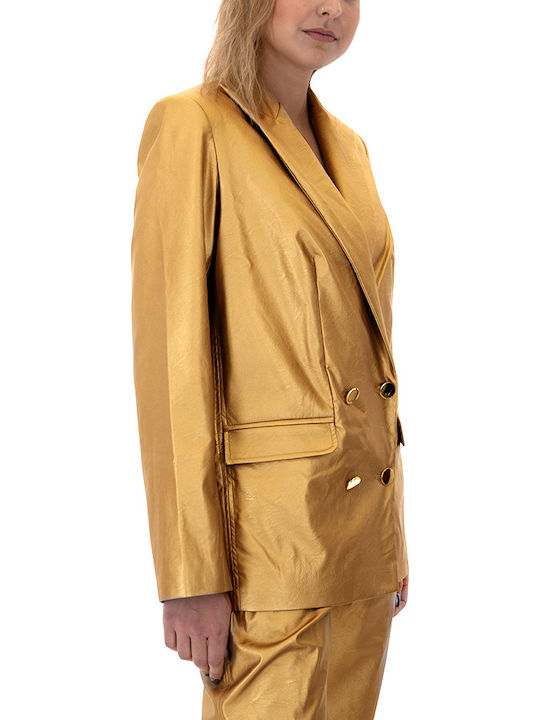 Mi-Ro Women's Leather Double Breasted Blazer GOLD