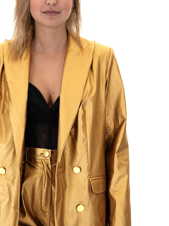 Mi-Ro Women's Leather Double Breasted Blazer GOLD