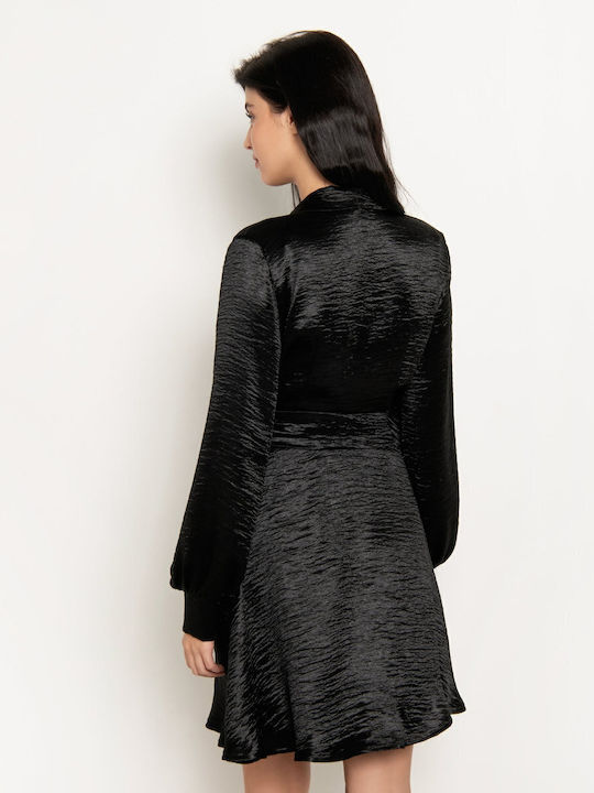 Mini Evening Dress Satin Wrap Black