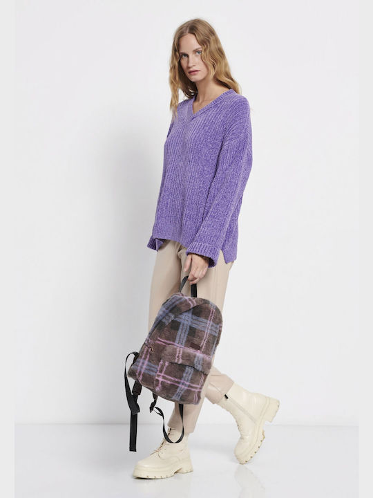 Funky Buddha Women's Long Sleeve Sweater with V Neckline Purple