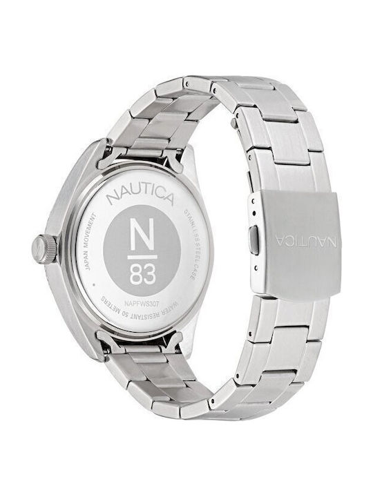 Nautica Men's Watch 45mm Chronograph Battery with Silver Metal Bracelet
