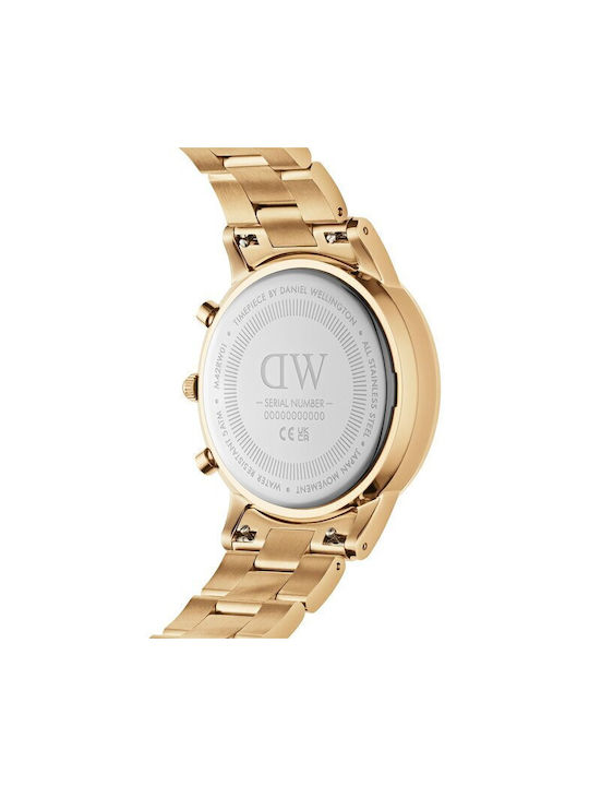 Daniel Wellington Iconic Men's Watch 42mm Chronograph Battery with Gold Stainless Steel Bracelet