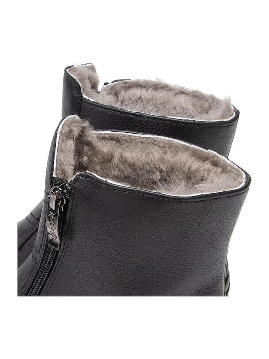 Leder Stiefeletten Damen mit Pelz Schwarz