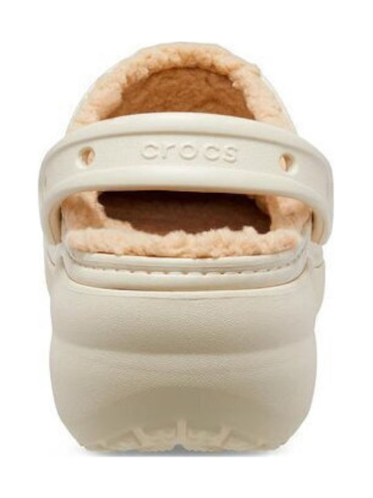 Crocs Classic Platform Lined Σαμπό με Γούνα Μπεζ