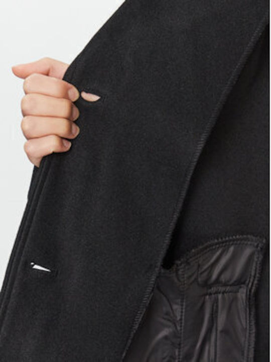 Γυναικείο Μαύρο Παλτό Oversized με Κουμπιά