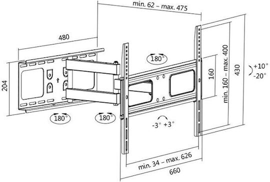 LogiLink BP0028 BP0028 Wall TV Mount with Arm up to 70" and 50kg