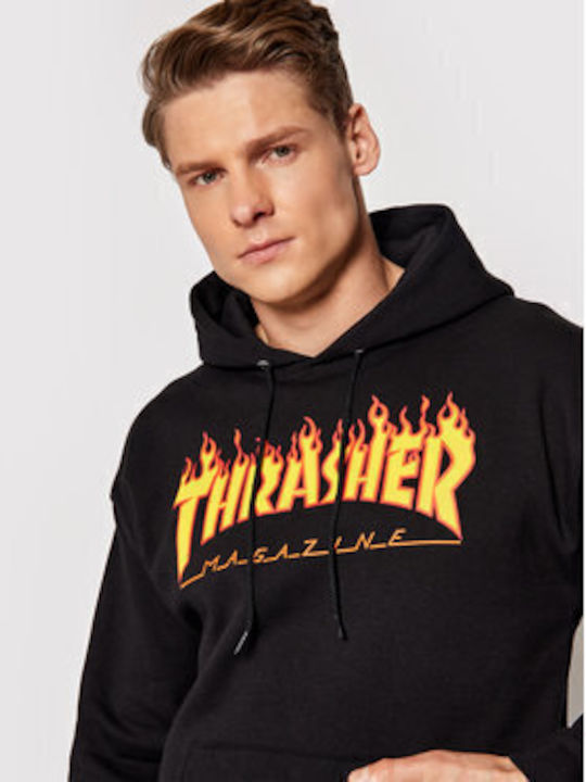 Flame Men's Sweatshirt with Hood & Pockets Μαύρο.